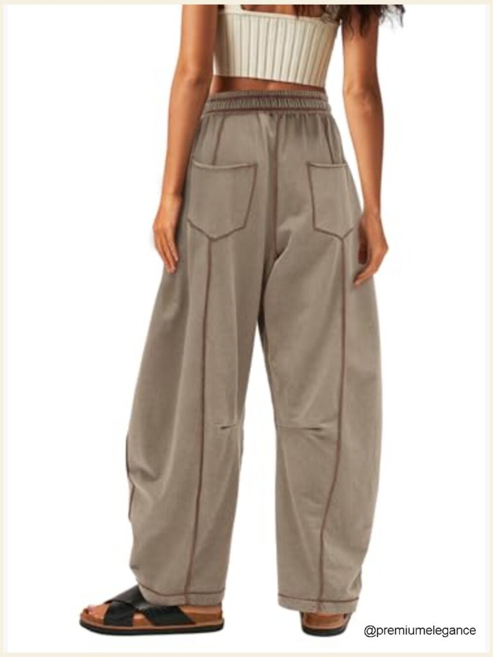 Baggy Wide Leg Palazzo Pants Mid Rise Elastic Waist - Picture 2 of 7